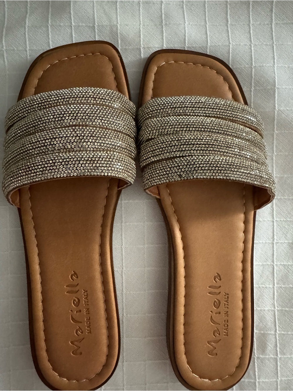 Mariella Gold Embellished 8M Slide Sandals for Women